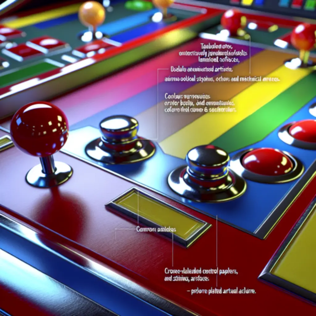 Zbliżenie na precyzyjnie odtworzone elementy automatu arcade